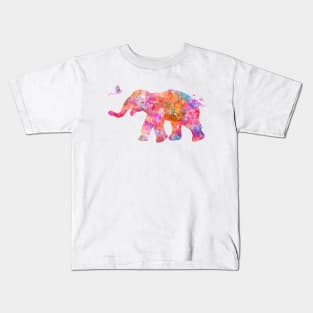 Pink Baby Elephant Watercolor Painting Kids T-Shirt